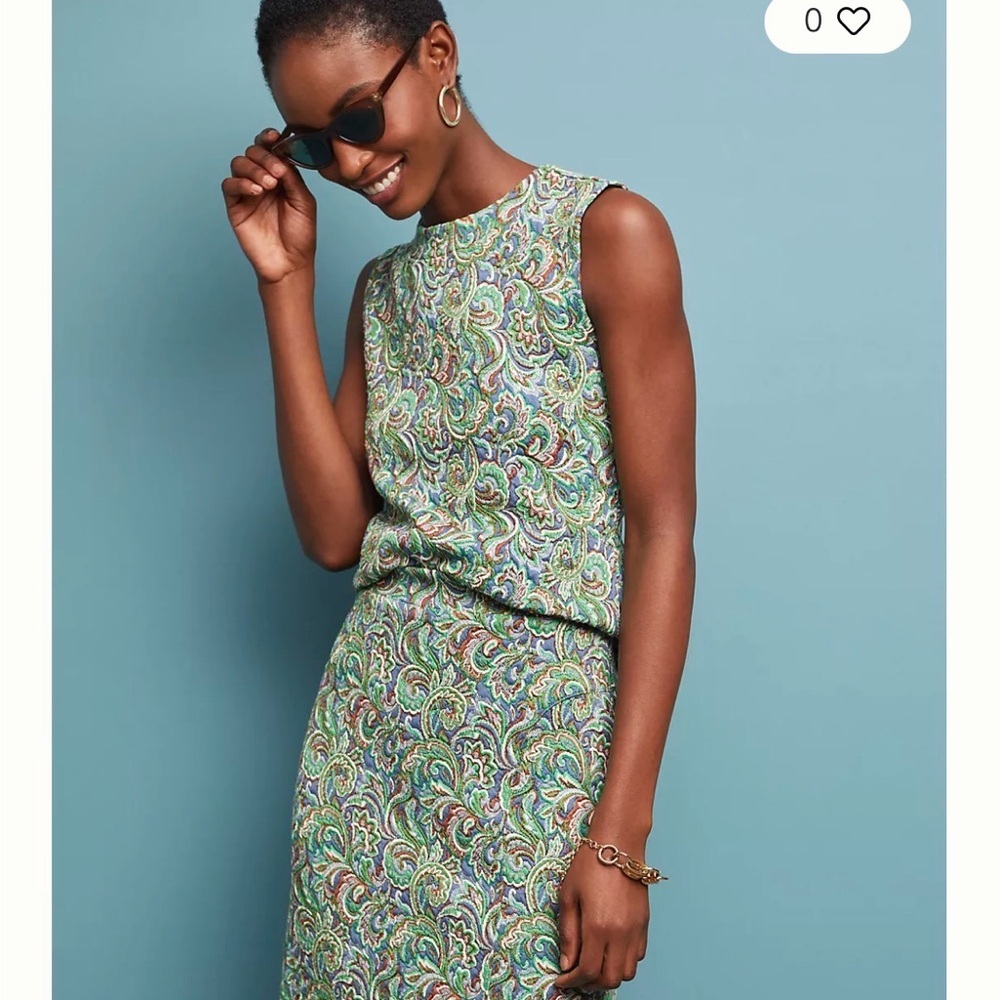Maeve Anthropologie Sleeveless Blue and Green Paisley Top Turtleneck Size XS